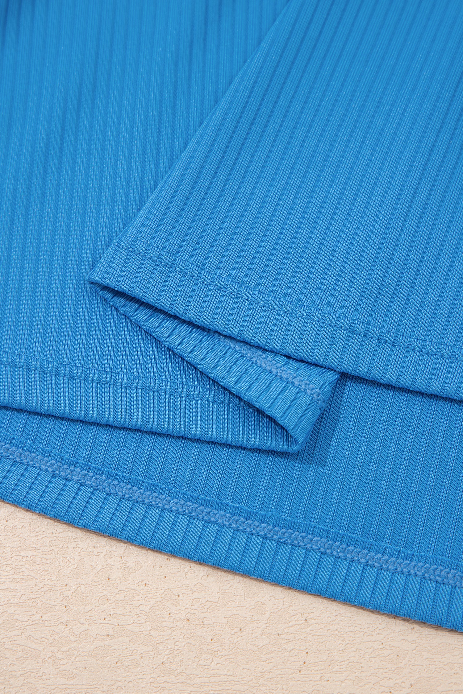 Navy Blue Color Block Edge Ribbed Pocketed Lined Swim Dress