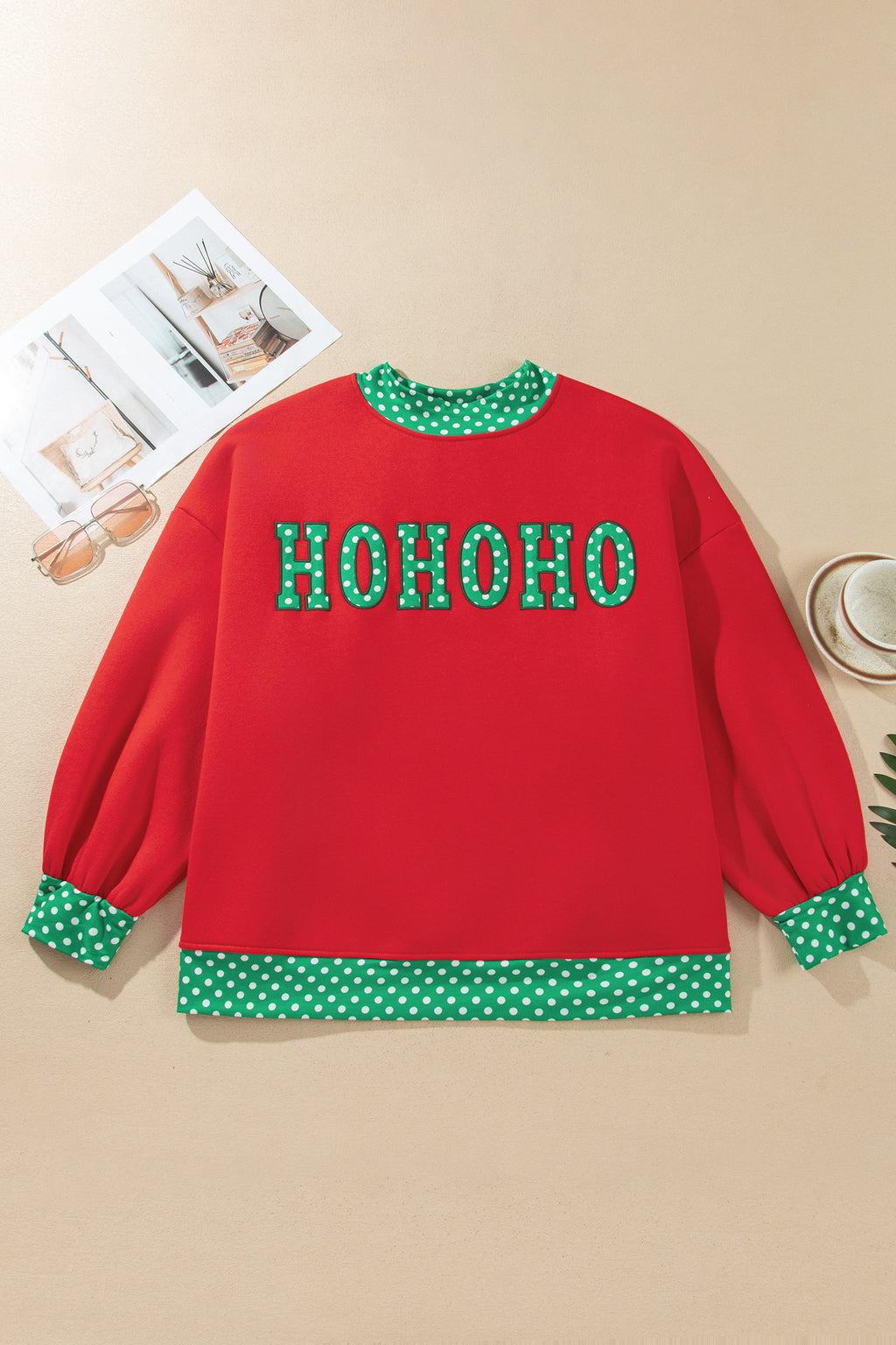 Grapefruit Orange Casual Polka Dot Patchwork Letter Graphic Plus Size Sweatshirt
