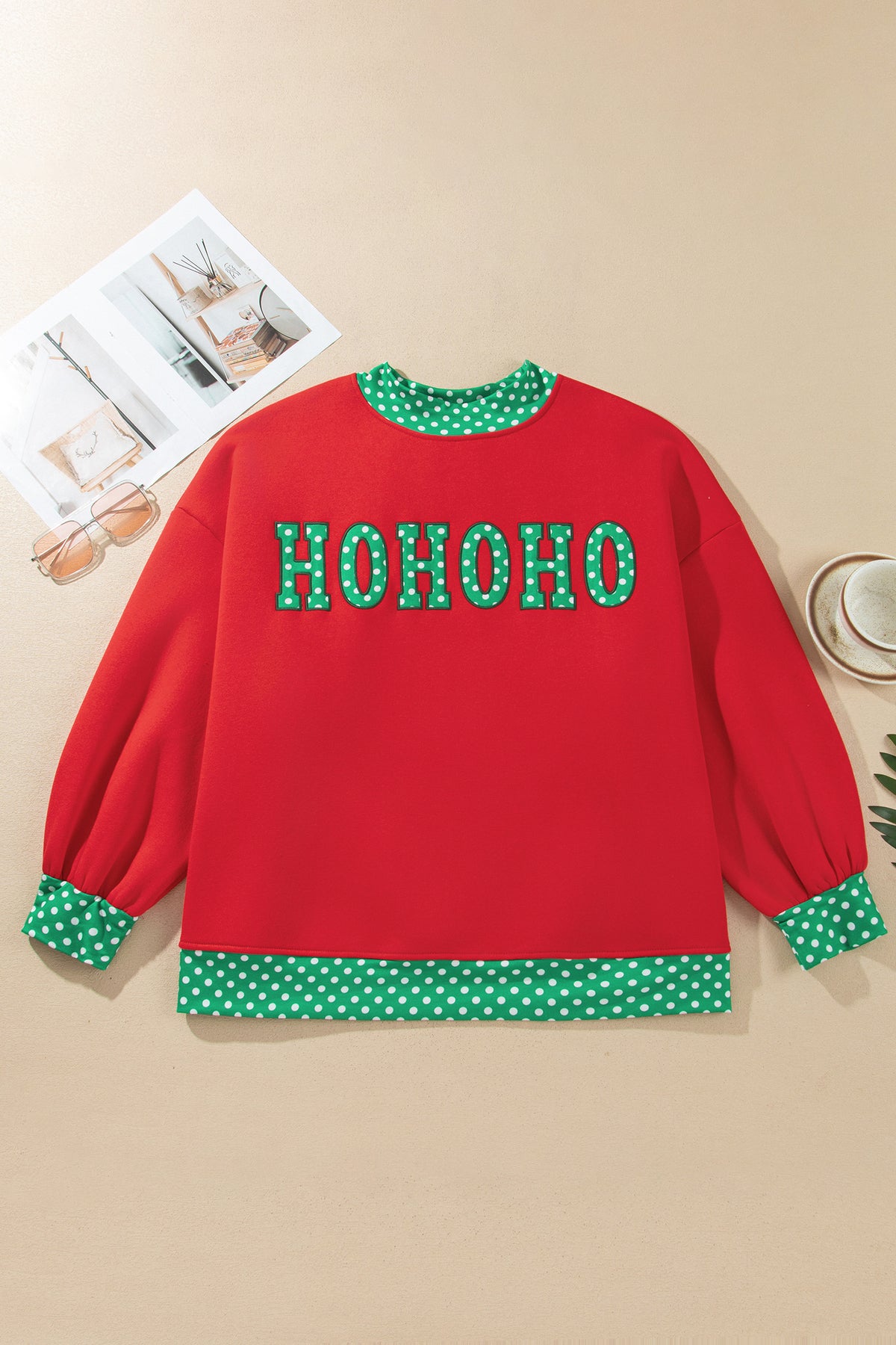 Grapefruit Orange Casual Polka Dot Patchwork Letter Graphic Plus Size Sweatshirt