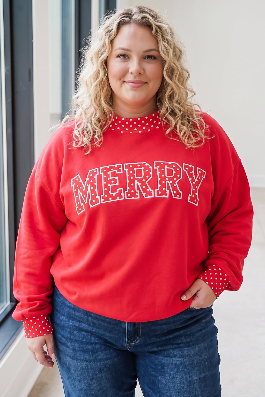 Grapefruit Orange Casual Polka Dot Patchwork Letter Graphic Plus Size Sweatshirt
