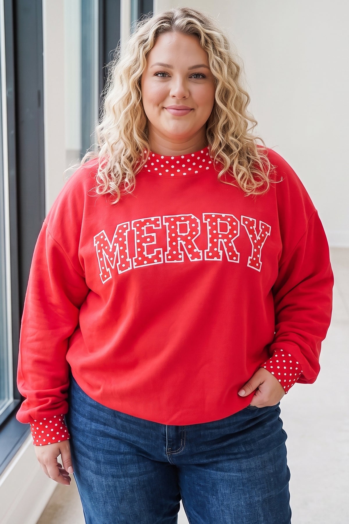 Grapefruit Orange Casual Polka Dot Patchwork Letter Graphic Plus Size Sweatshirt