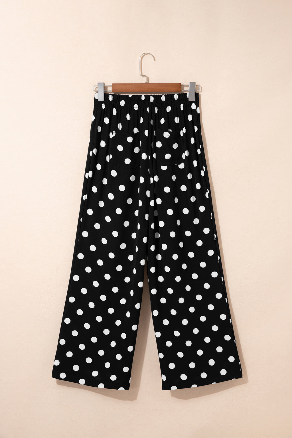 White Polka Dot Print Patched Pocket Mid-rise Straight Leg Pants