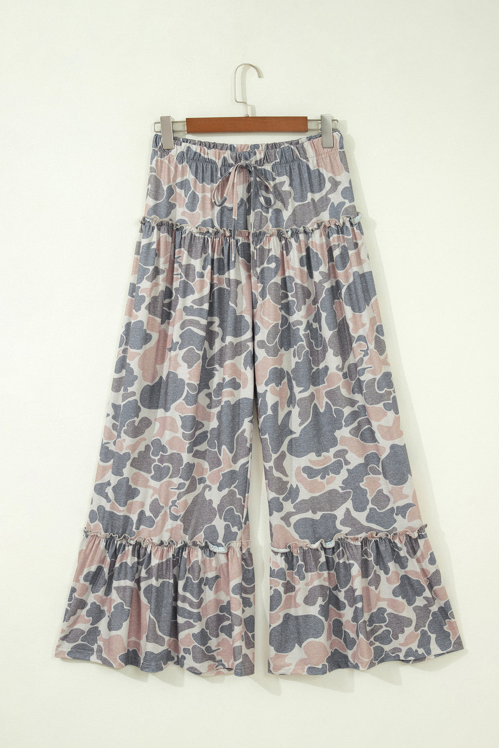 Brown Camo Print Wide Leg Casual Pants