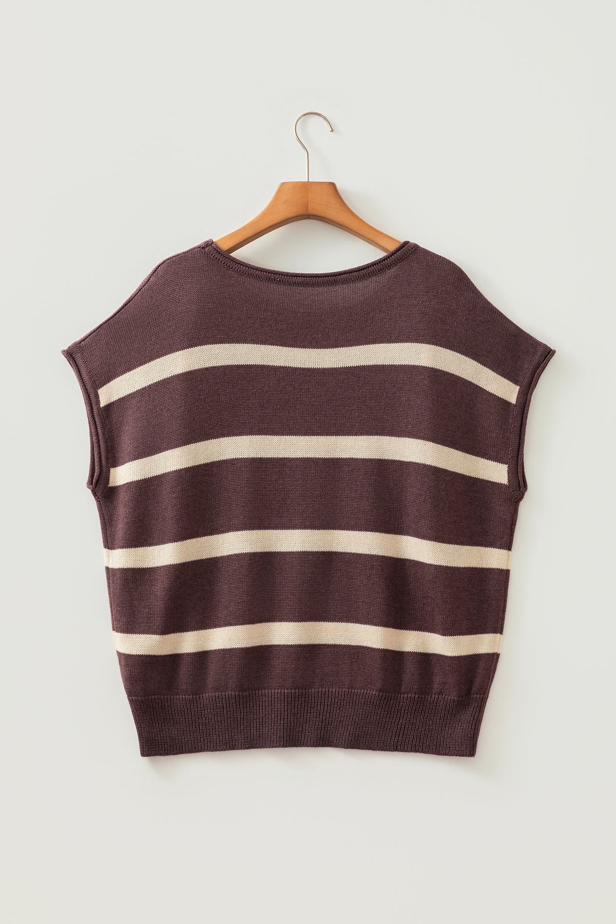 Brown Stripe Colorblock Knit Plus Size Sleeveless Casual Sweater