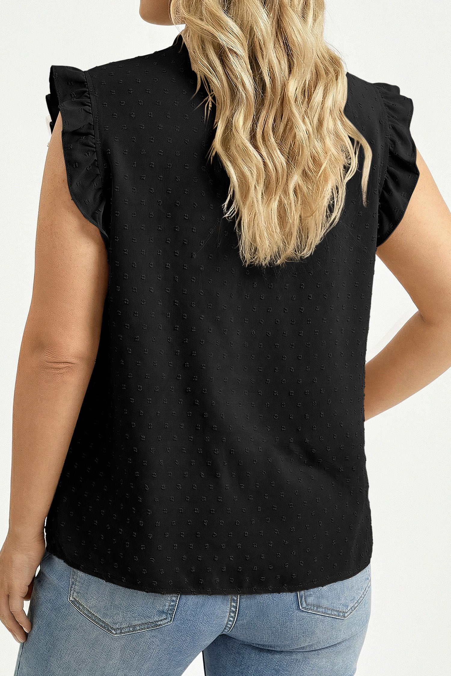 White Plus Size Swiss Dot Ruffle Lace Trim V Neck Tank Top