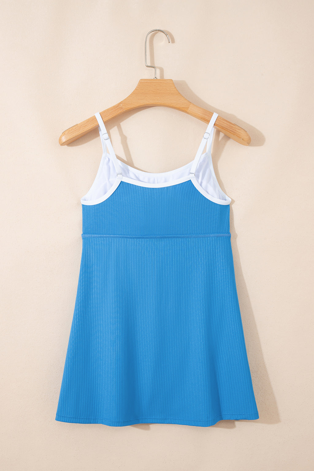 Navy Blue Color Block Edge Ribbed Pocketed Lined Swim Dress
