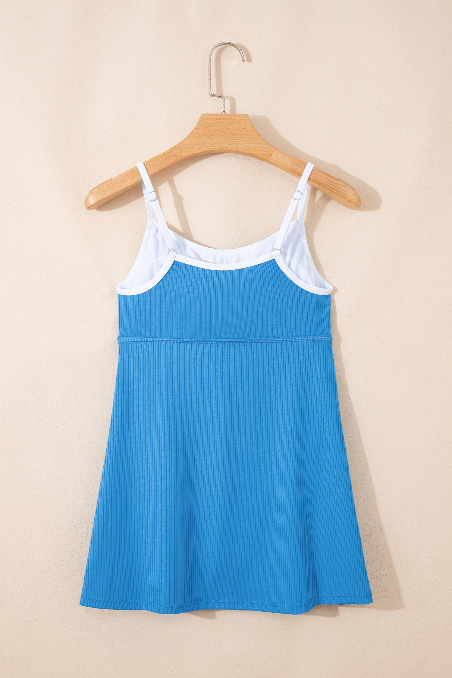 Navy Blue Color Block Edge Ribbed Pocketed Lined Swim Dress