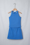 Green Slim Tank Top Elastic Waist Mini Skort 2pcs Outfit