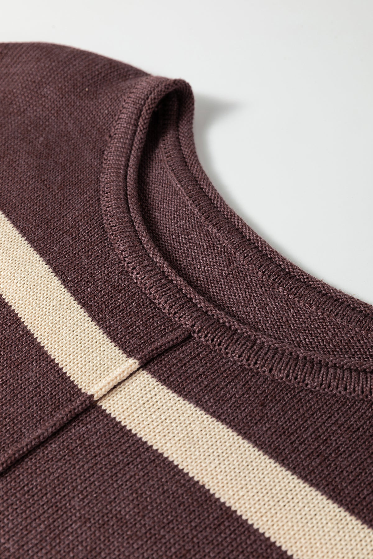 Brown Stripe Colorblock Knit Plus Size Sleeveless Casual Sweater